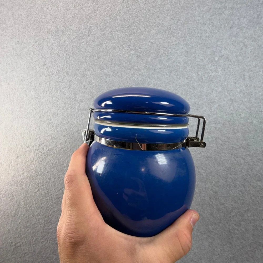Ghirardelli Caffe Cobalt Blue Ceramic Airtight Canister Jar with Toggle Latch